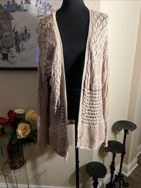INC International Concepts Light Beige Open-Knit Cardigan